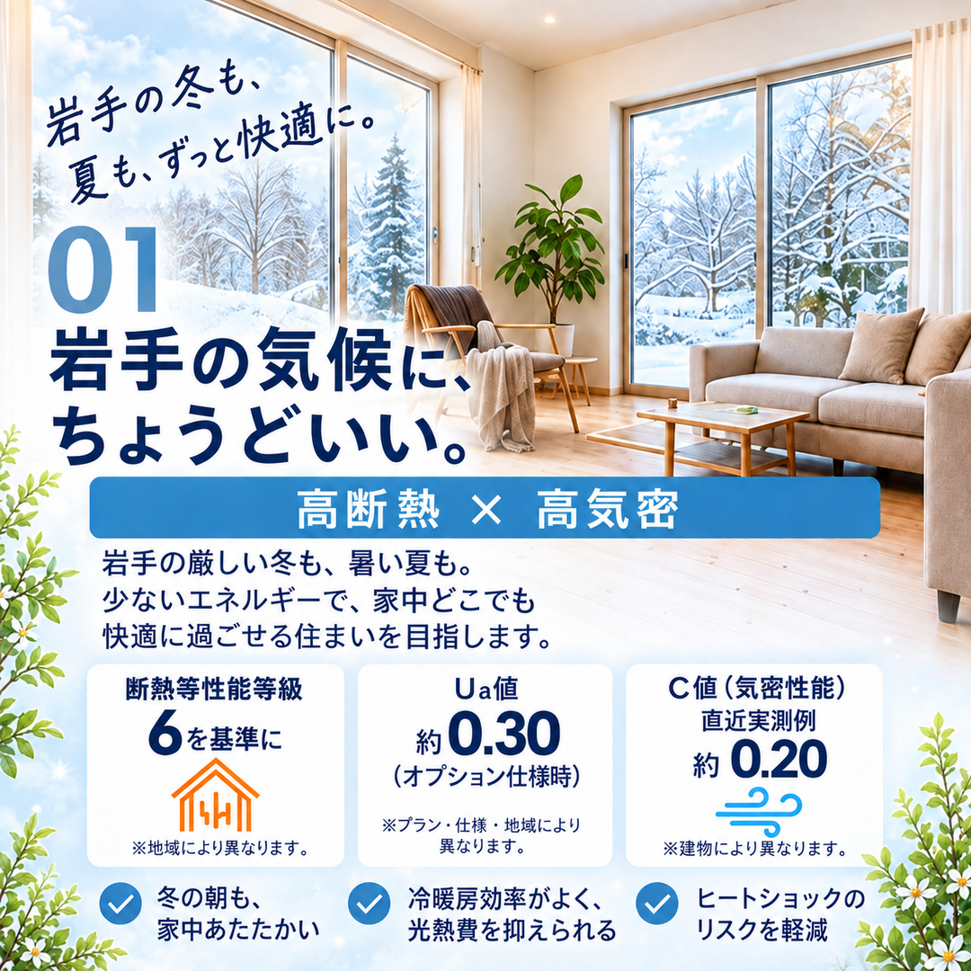 岩手の気候に合わせた高断熱・高気密の住まいと性能値の案内