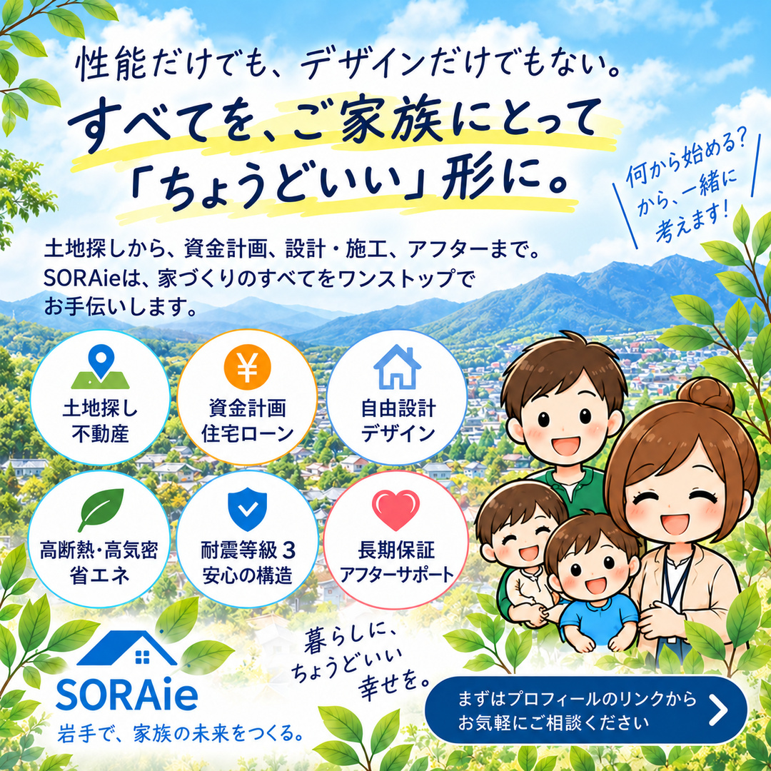 土地探しからアフターサポートまで、SORAieのちょうどいい家づくり