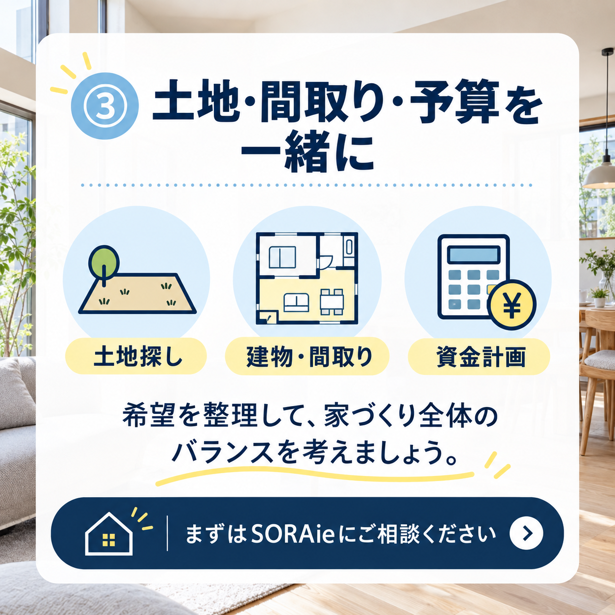 土地探し・間取り・家づくりの資金計画を一緒に考える画像